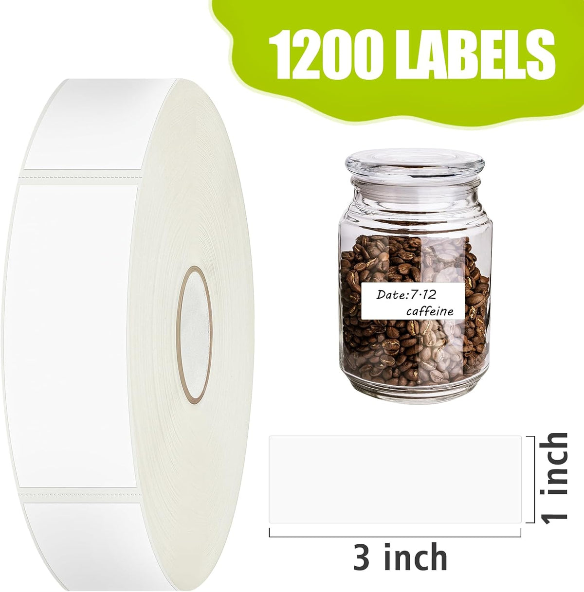 1200 Blank Removable Freezer Labels with Perforation Line for Easy Distribution and Use. Waterproof and Oil-Resistant, Suitable for Food Containers, Jars, and Kitchen Organization.(1 "x 3")
