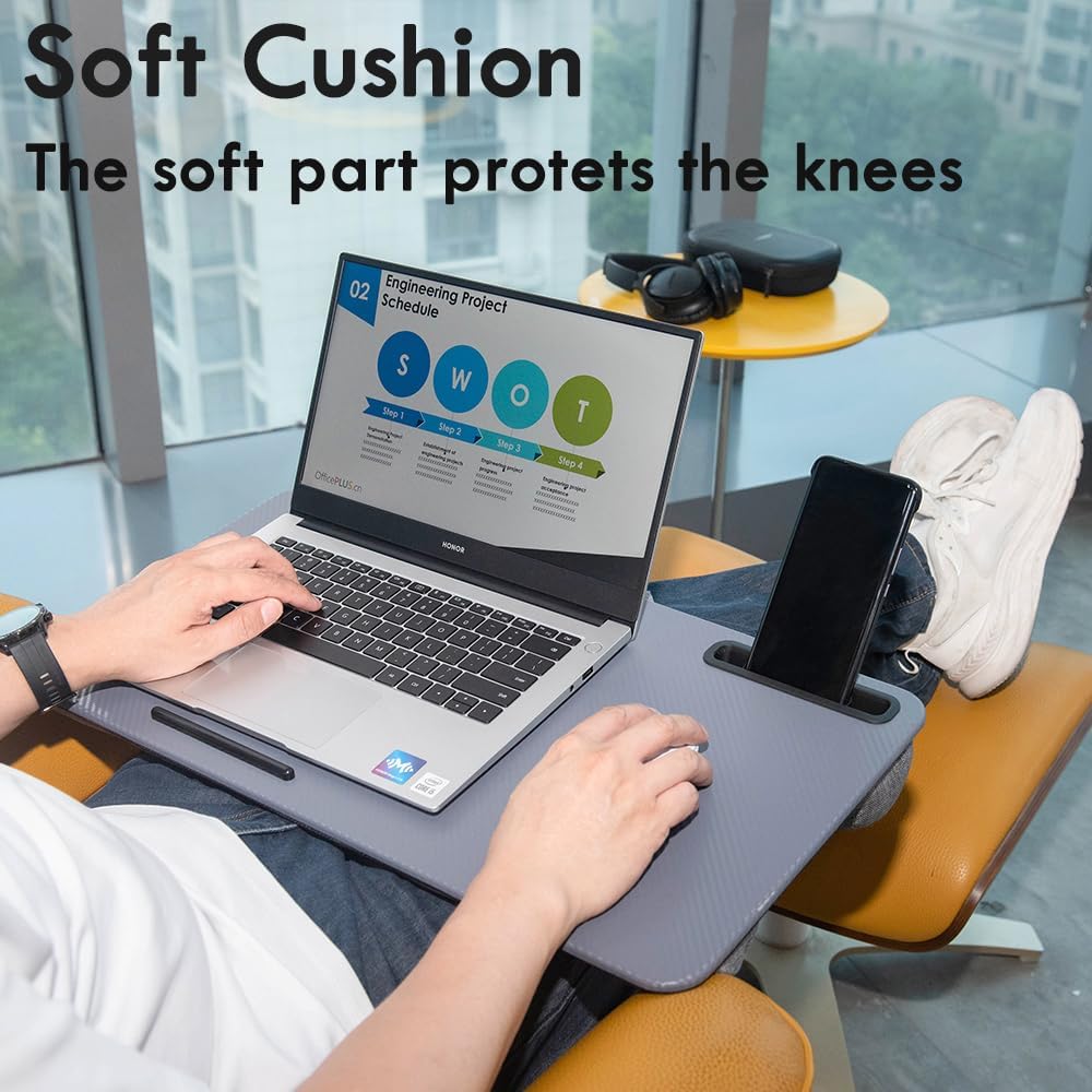 Portable Laptop Desk Fits Up to 16“ Laptops, with Tablet Slot, Built-in Cushion, Great for Home & Office,Lap Desk for Laptop,Lap Desk with Cushion (Dark Grey, Large)
