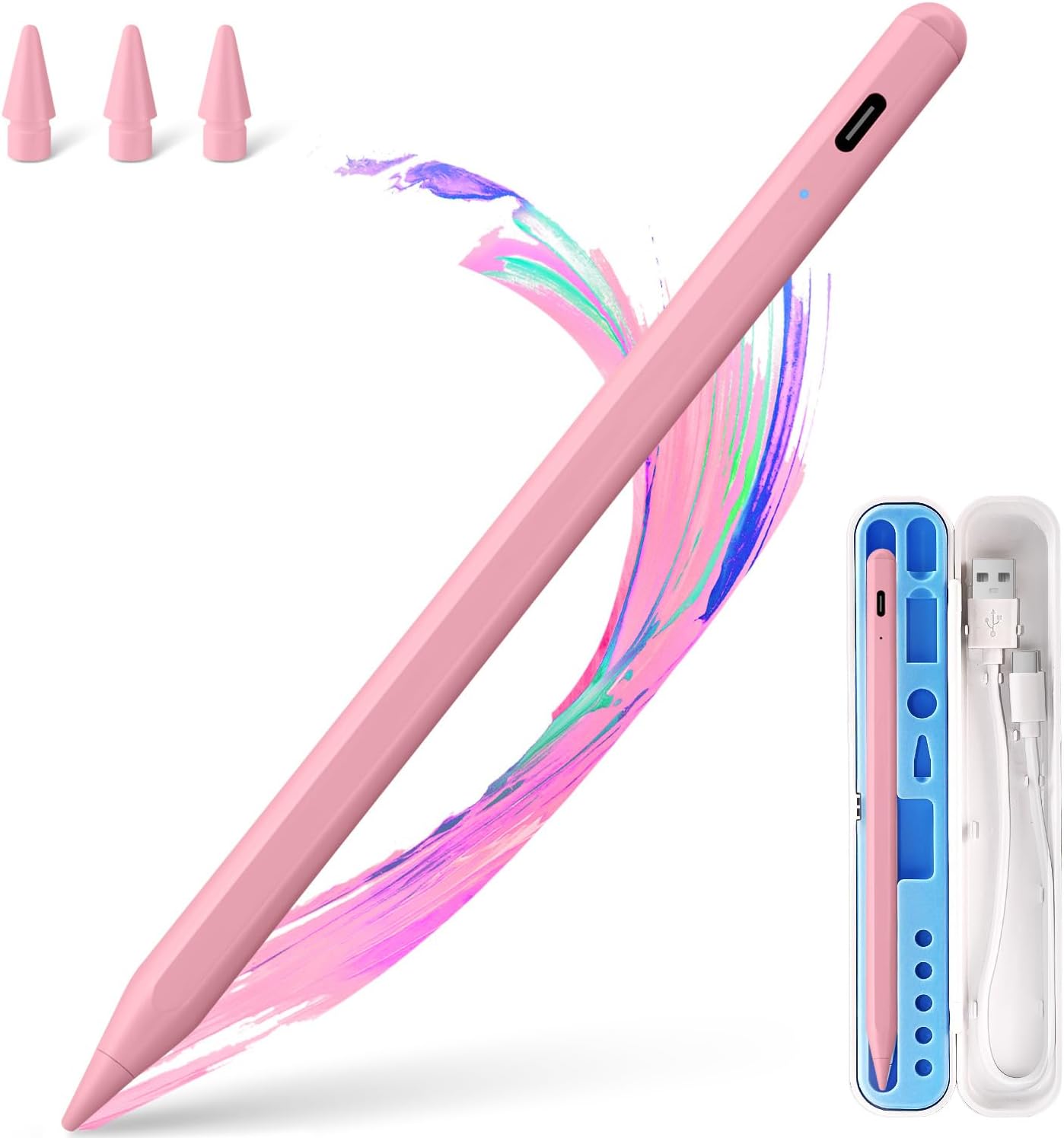 Stylus Pen for iPad Apple: Fast Charge for iPad Pencil Apple Pen with Palm Rejection Tilt Sensitivity - Pen for i-Pad 10/9/8/7/6, iPad Pro 12.9"/11"/13" M4, iPad mini 6/5, iPad Air 5/4/3/M2 Pink