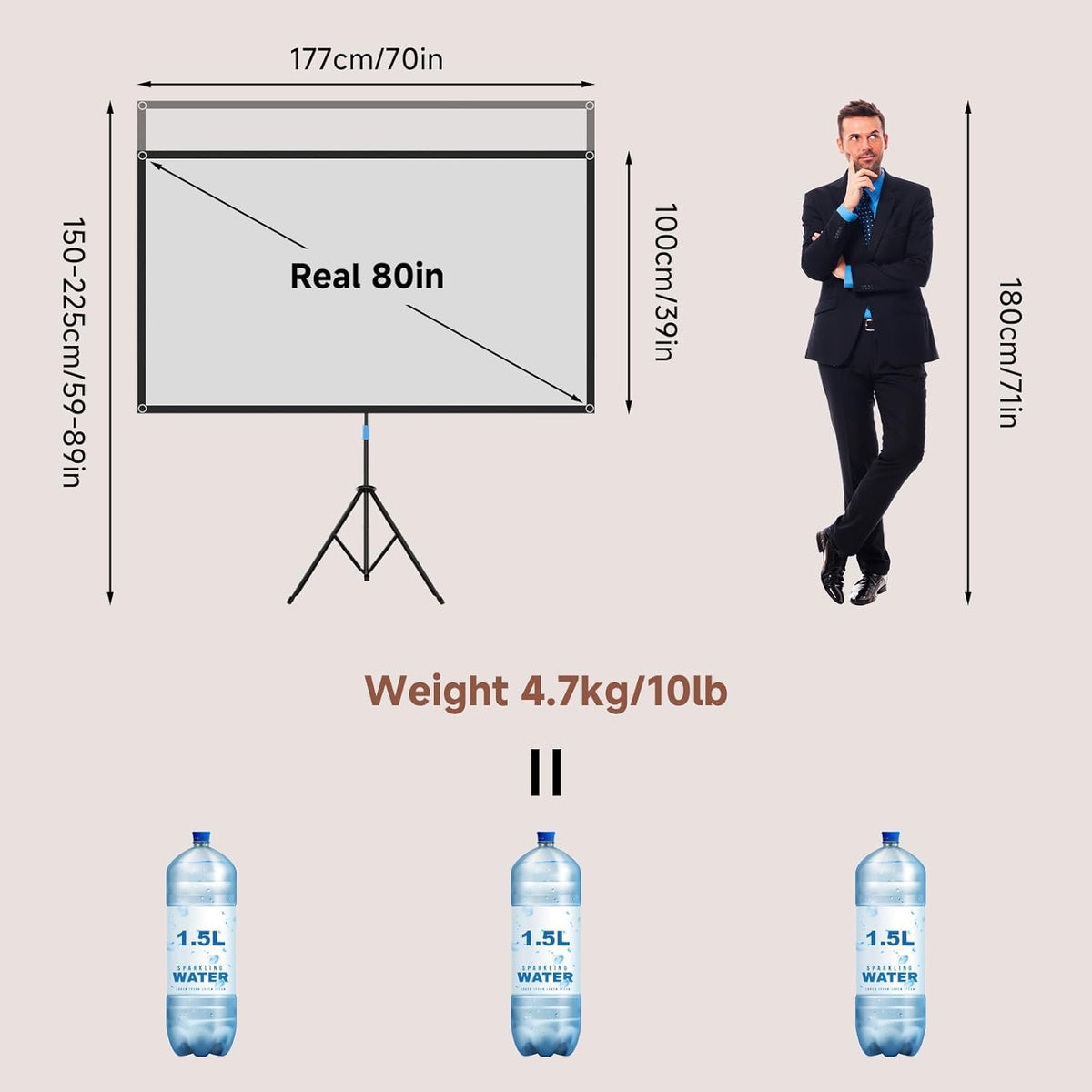 Projector Screen with Stand, 80 Inch Portable Projector Screen Outdoor Indoor, 1.2 Gain Fiberglass Projection Screen, 16:9 Outdoor Movie PVC Screen with Carrying Bag for Movie Night (Grey Screen)