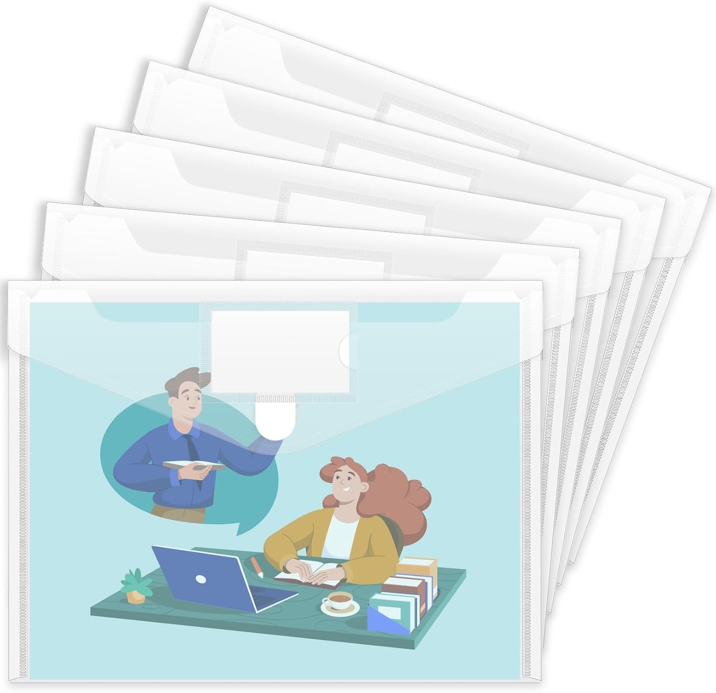 Sooez 5 Pack Plastic Envelopes Poly Envelopes, Clear Document Folders US Letter A4 Size File Envelopes with Label Pocket for School Home Work Office Organization, Clear