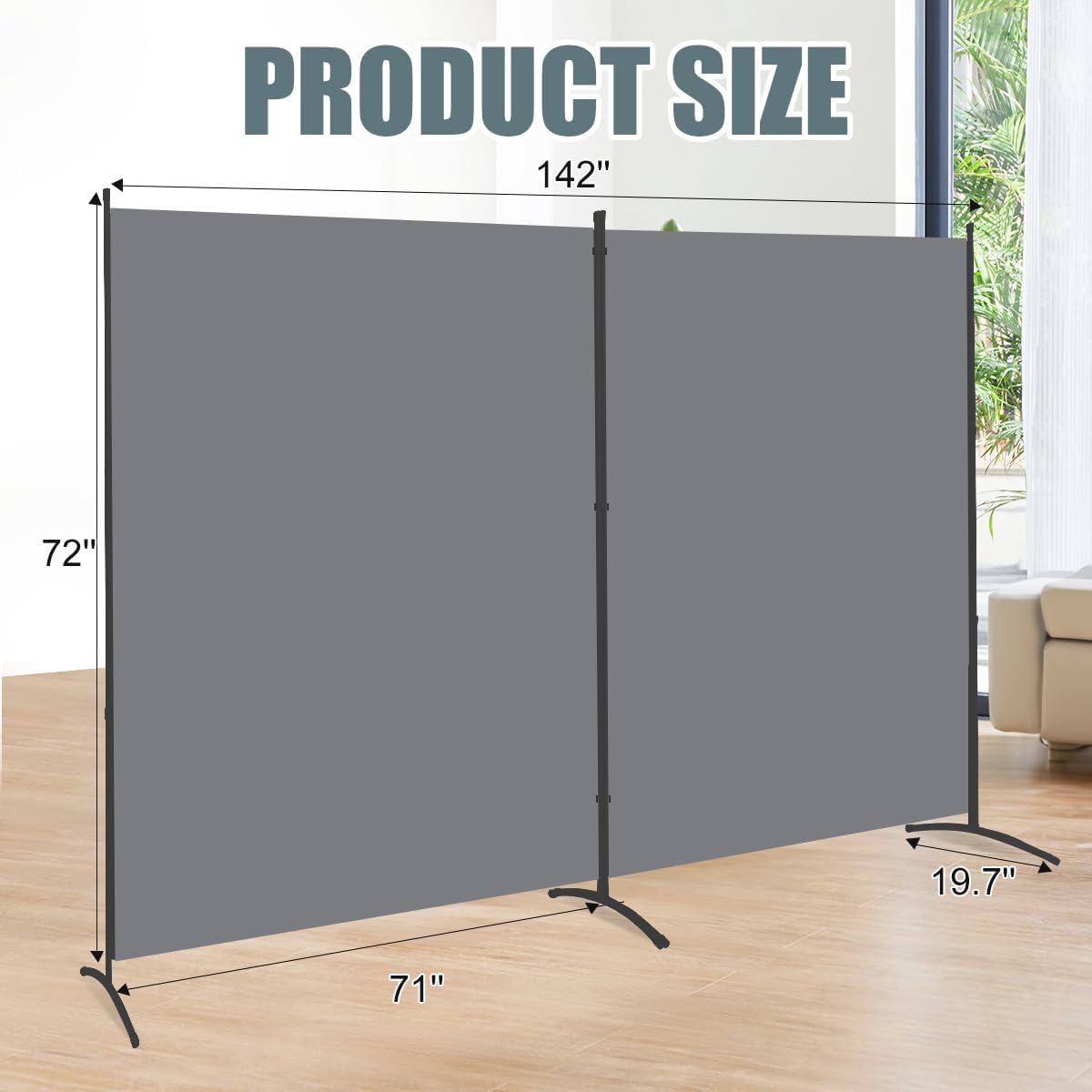 Room Divider 6FT Folding Privacy Screens, Partition Room Dividers w/Freestanding Design, Portable Wall Divider for Room Separtation, Fabric Screen Panel for Home Office Dorm (Grey, 2 Panel)
