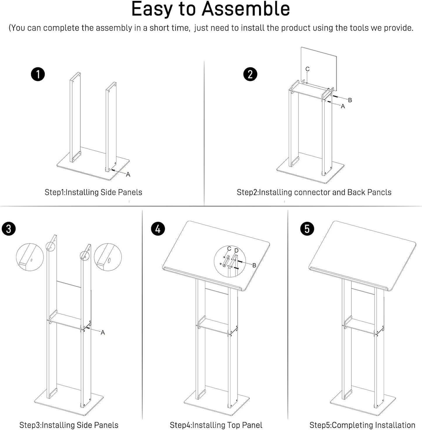 HMYHUM Acrylic Podium Stand, Clear Lecterns & Pulpits for Classroom, Weddings, Churches, Speech, with Storage Shelf, Metal Base, 23.6" L x 15.7" W x 46.1" H, Modern