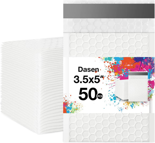 Dasen Bubble Mailers 3.5x5 Inch 50 Pcs,Small Self-Sealing Mail Shipping Bags,White Padded Envelopes #0000