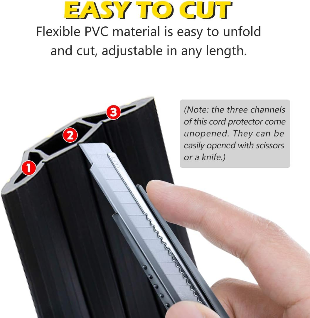 Papillon Cable Protector 3-Channel Heavy Duty Cord Cover - Floor Wire Concealer Easy to Unroll for Home Office Warehouse (20Ft, Black)
