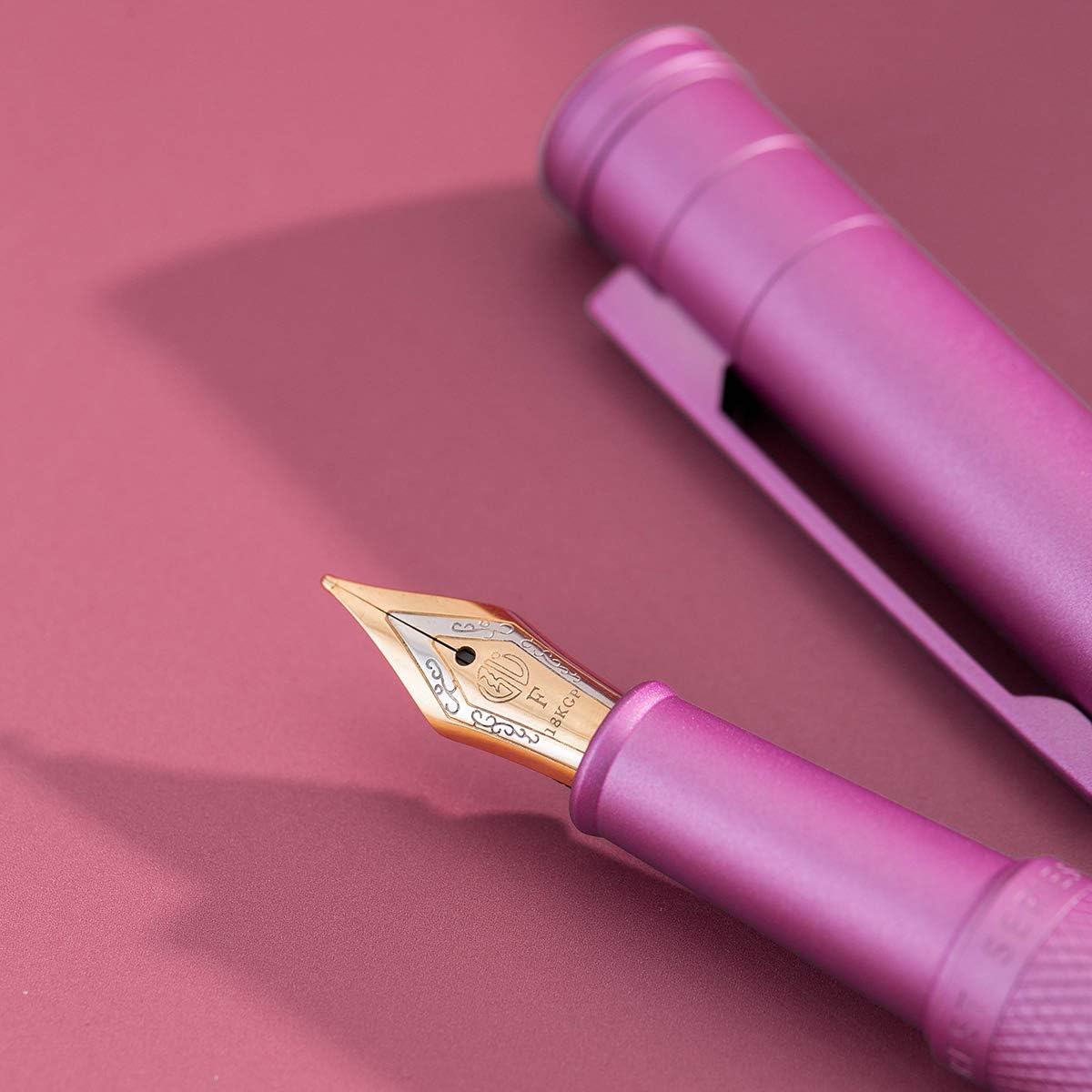 Asvine Pink Forest Fountain Pen Extra Fine Nib, Classic Design with Converter and Metal Pen Case, The Light of Hope Serise