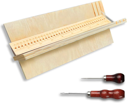 Wood Book Binding Cradle with 2 Awls Wood Bookbinding Punching Cradle with Piercing Guide Portable Book Binding Tools Book Binding Kits Bookbinding Supplies for Book DIY Crafts (Style A)