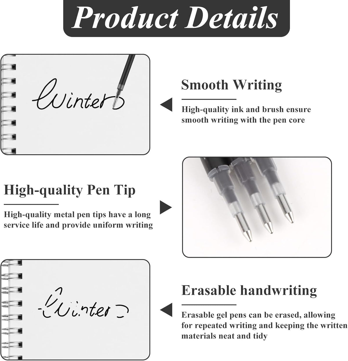0.7 mm Erasable Gel Ink Pen Refills Compatible with Frixion Friction, Smooth Writing Multicolor Retractable Fine Point Pen Refill for School Office Home Art (Black, 24)