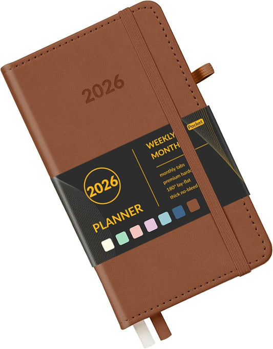 Forvencer Pocket Planner 2026, Weekly Monthly Planners with Month Tabs for Purse, 3.5" x 6", Oct 2025-Dec 2026 (15 Months), Small Daily Academic Calendar, Elastic Band, Hardcover Agenda for Women, Teacher