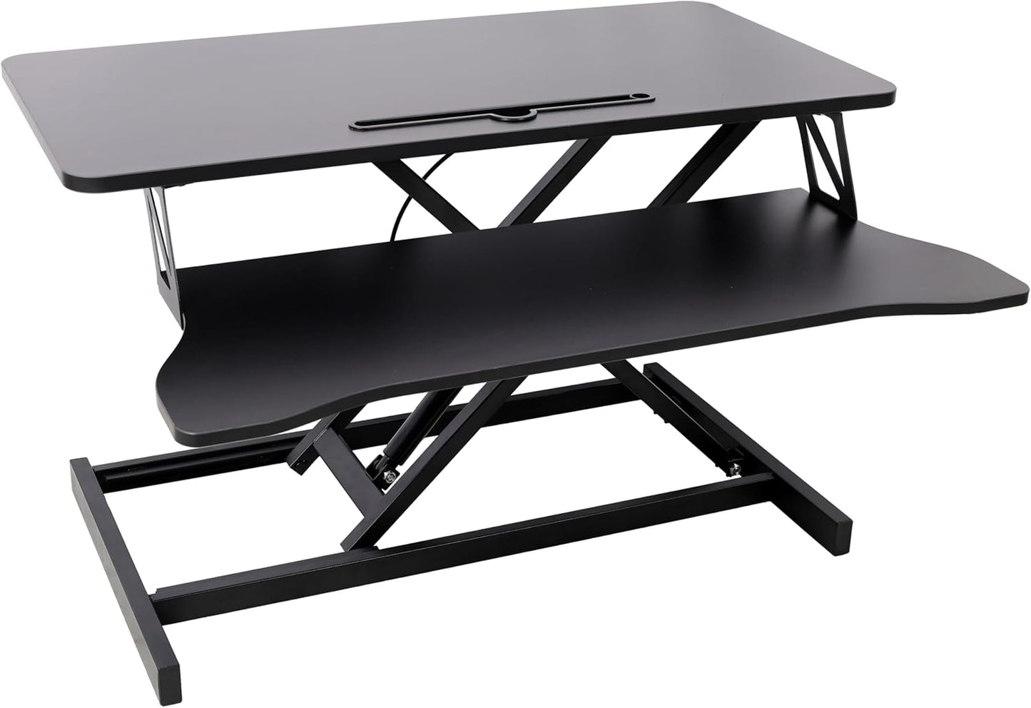 32 Inch Height Adjustable Stand Up Laptop Desk Converter, Heavy Duty Standing Computer Workstation Riser with Removable Keyboard Tray for Home Office Workshop, Spacious Platform for Monitor, Black