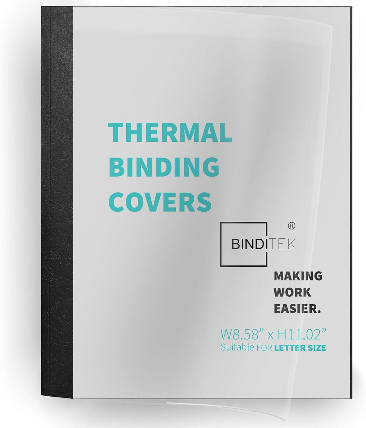Binditek 20 Pack Thermal Binding Presentation Covers, 1/8 Inch Spine Holds 30 Sheets, Ultra Clear Front Cover, Black Paper Back Cover, Letter Size, for Students and Coworkers