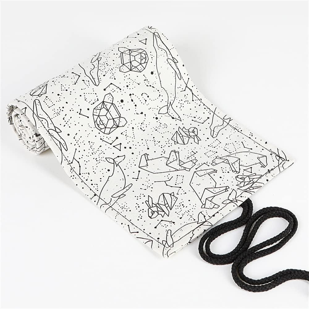 DIYOMR 24/36/72 Slots Pencil Wrap Pencil Rolls, Artist Colored Pencils Roll Up Bag Short Brushes Pouch Case Pencils Organizer for Drawing Coloring and Sketching (White Starry Sky, 24slots)