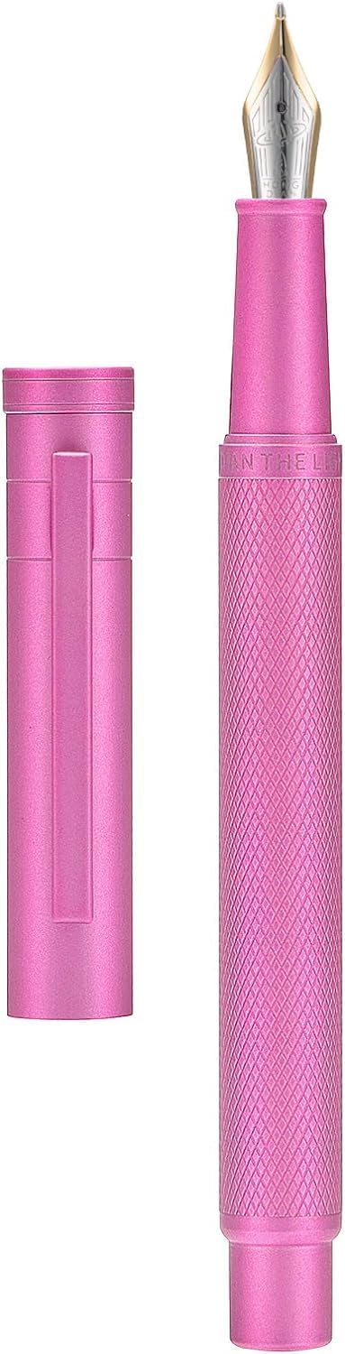 Asvine Pink Forest Fountain Pen Bent Nib, Classic Design with Converter and Metal Pen Case, The Light of Hope Serise