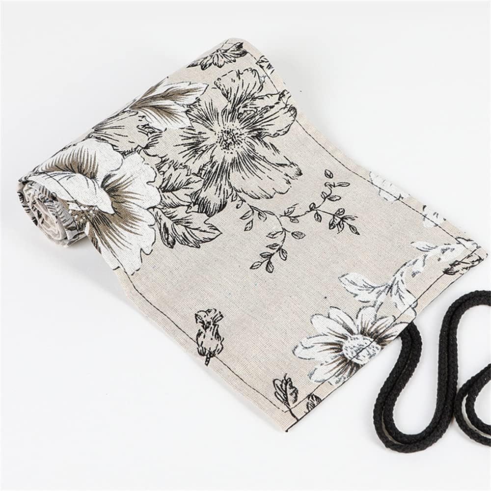 DIYOMR 24/36/72 Slots Pencil Wrap Pencil Rolls, Artist Colored Pencils Roll Up Bag Short Brushes Pouch Case Pencils Organizer for Drawing Coloring and Sketching (Peony Flower, 72slots)
