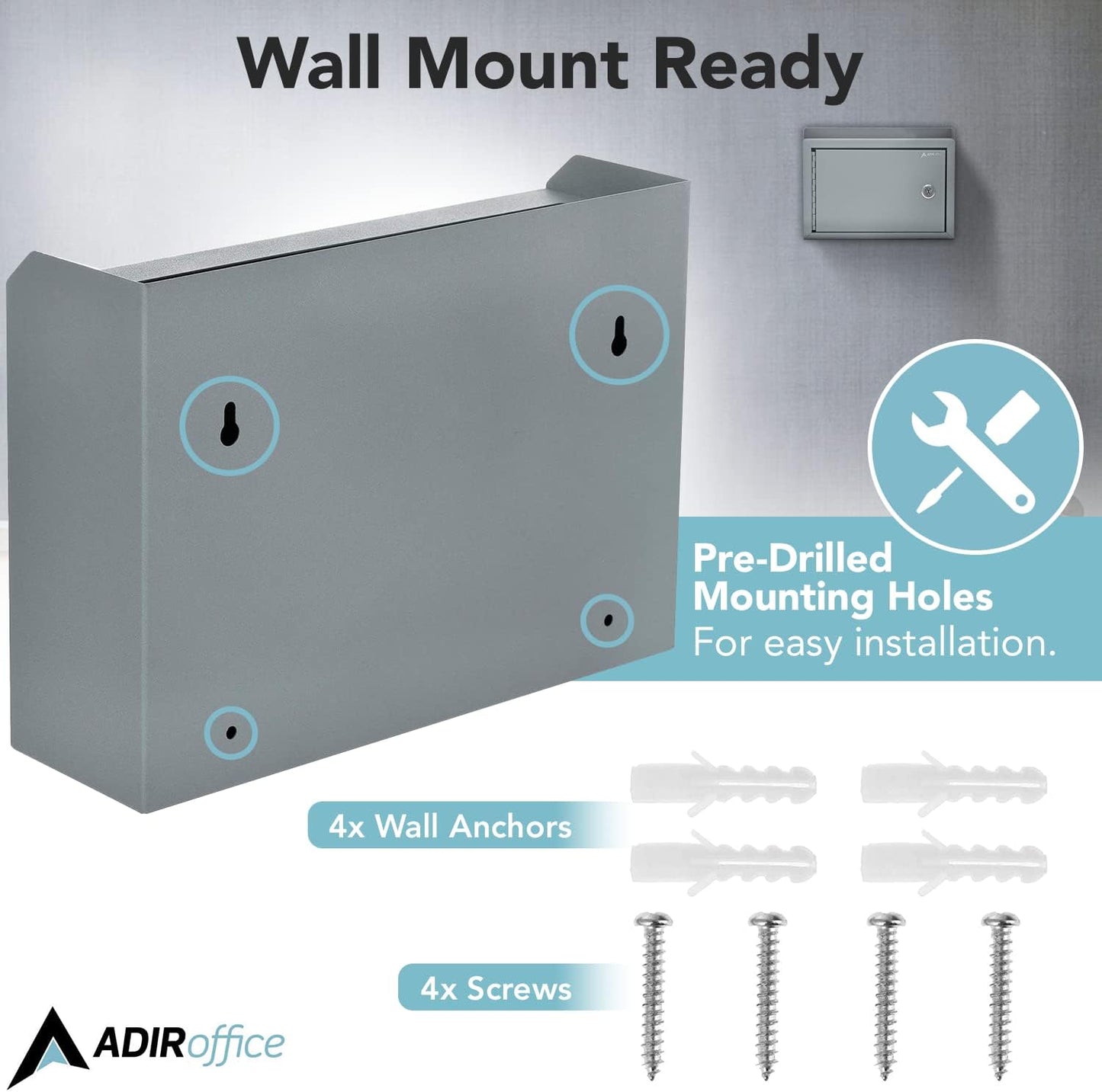 Adir Suggestion Box with Slot and Lock - Money Drop Box with Lock, Cash Dropbox - 9.8x7.5x3.4 Inches Wall Mount Donation Box - Metal Deposit Box in Gray