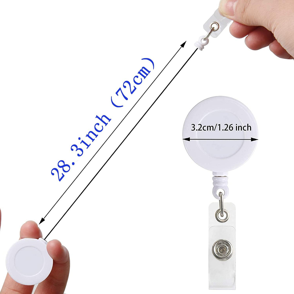 JANYUN 100 Pcs Badge Reels Retractable Badges Holder for ID Card Keychain Whistles Lanyards for School Office (White)