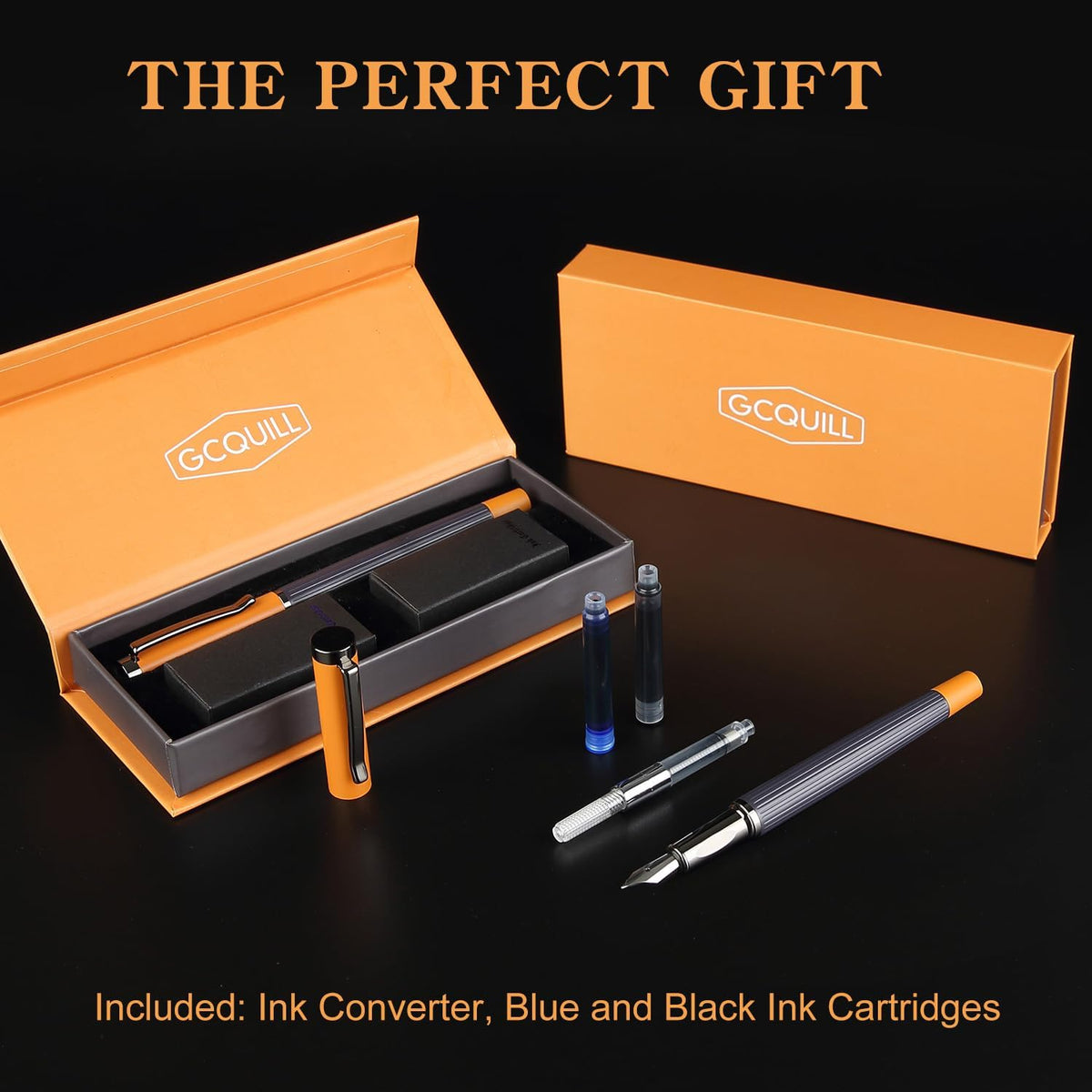 GC QUILL Fountain Pen Set – Fine Nib with 12 Ink Cartridges and Ink Refill Converter, Pen Gift Set for Writing Journaling Calligraphy– MU-12
