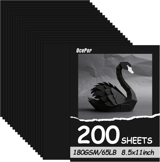 OcePor 200 Sheets Black Cardstock 8.5” x 11”, 65lb/180gsm Black Card Stock, Thick Card Stock Paper, Heavy Cardstock Paper for Printer, Resume, Scrapbooks, Art, Crafts, Business Cards