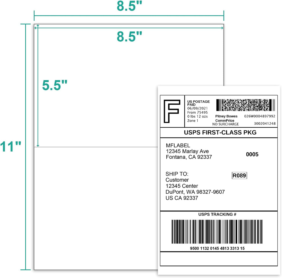 MFLABEL Half Sheet Shipping Labels 8.5x11 Inch - No Cut Needed! Self-Adhesive 8.5"x5.5" Labels for Laser/Inkjet (2000 Sheets = 4000 Labels) + Free 192 Fragile Stickers - FBA, UPS, FedEx