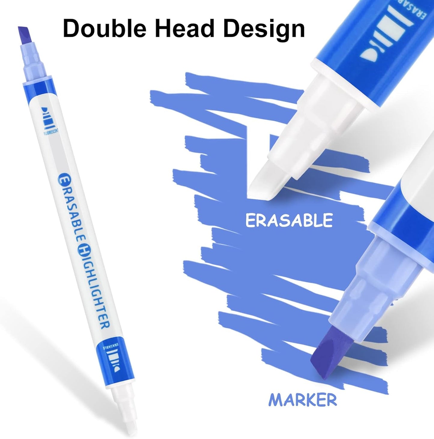 YOOUSOO Erasable Highlighters, 10 Colors, Double Head Smooth Writing Highlighters, Assorted Colors Chisel Tip Highlighter Markers, Smooth Writing Book Journaling Highlighter Erasable