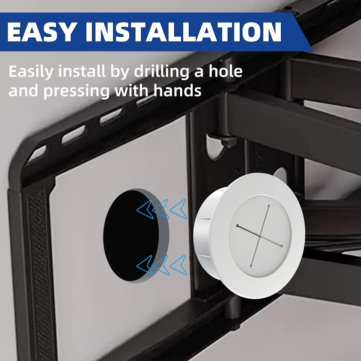 TV Wire Hider Kit for Wall Mount TV, White in Wall Cable Management Kit, Includes 2 Pass Throughs and Hole Saw Drill Attachment for Easy Install