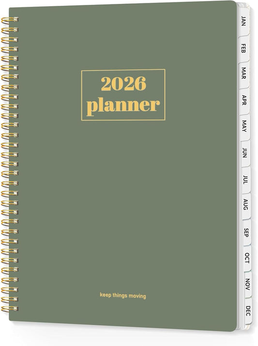 SUNEE Planner 2026 Weekly and Monthly, January 2026-December 2026, 8.5"x11", Tabs, Note Pages,Spiral Binding, Sage Green