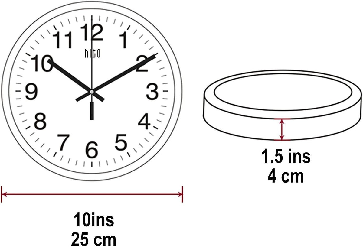 HITO 10” Silent Wall Clock Battery Operated Non Ticking Sweep Movement Glass Cover Silver Aluminum Frame, for Kitchen, Bedroom, Home Office, Living Room Decor (Blue)