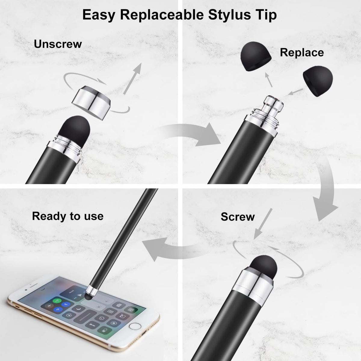 Stylus Pens for Touch Screens 12 Pack Linfanc Stylus Pen for iPad High Sensitivity and Precision Capacitive Stylus Pen forTouchscreen, 12 Pc Matte Black Stylus Pen with Extra 24 Replacement Tips
