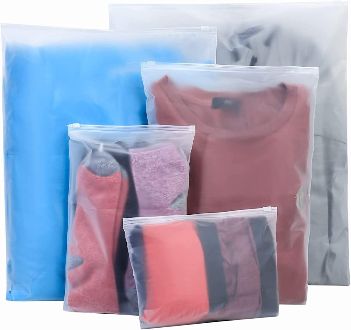 20 Pcs Travel Storage Bags, Clothes Packaging, Reusable Plastic Ziplock, Frosted Waterproof Resealable Clothing Zipper Pouch for Shoes Cosmetics Storage