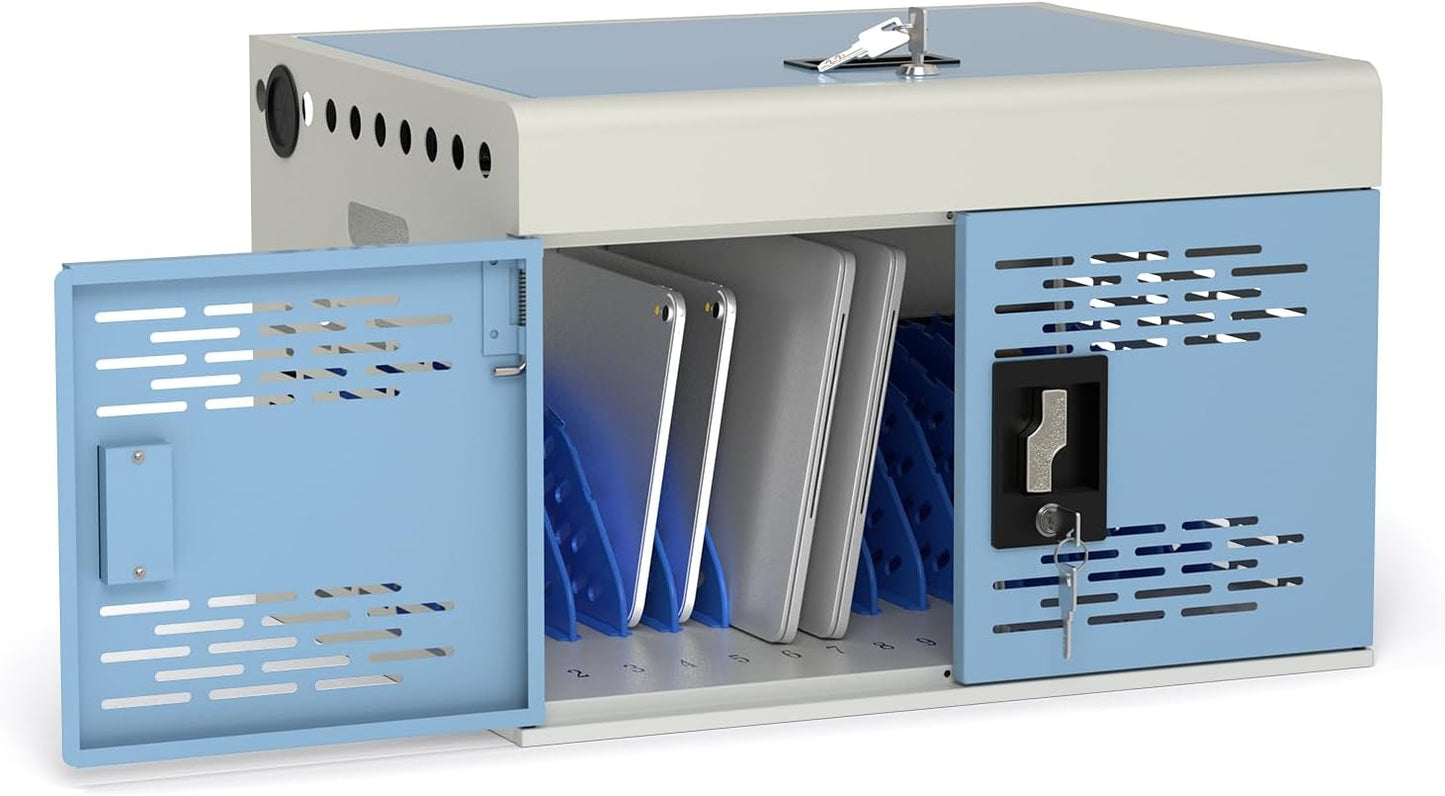 16-Unit Charging Cabinet for Laptops & Tablets - Locking Laptop Storage Box with Cable Management, Charger Storage, and Ground Protection for Classroom, Library, and Office(Blue)
