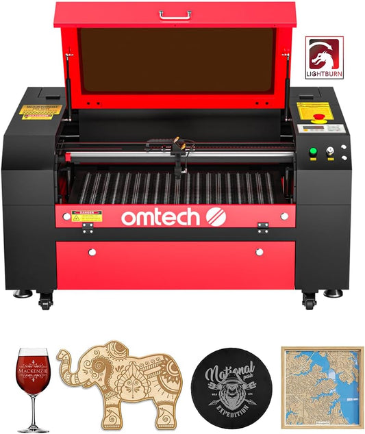 OMTech 60W CO2 Laser Engraver with LightBurn, 28x20 Inch Laser Engraving Cutting Machine with Autolift 4 Way Pass Air Assist Water Pump, Commercial Laser Engraver Cutter for Wood Glass Acrylic More