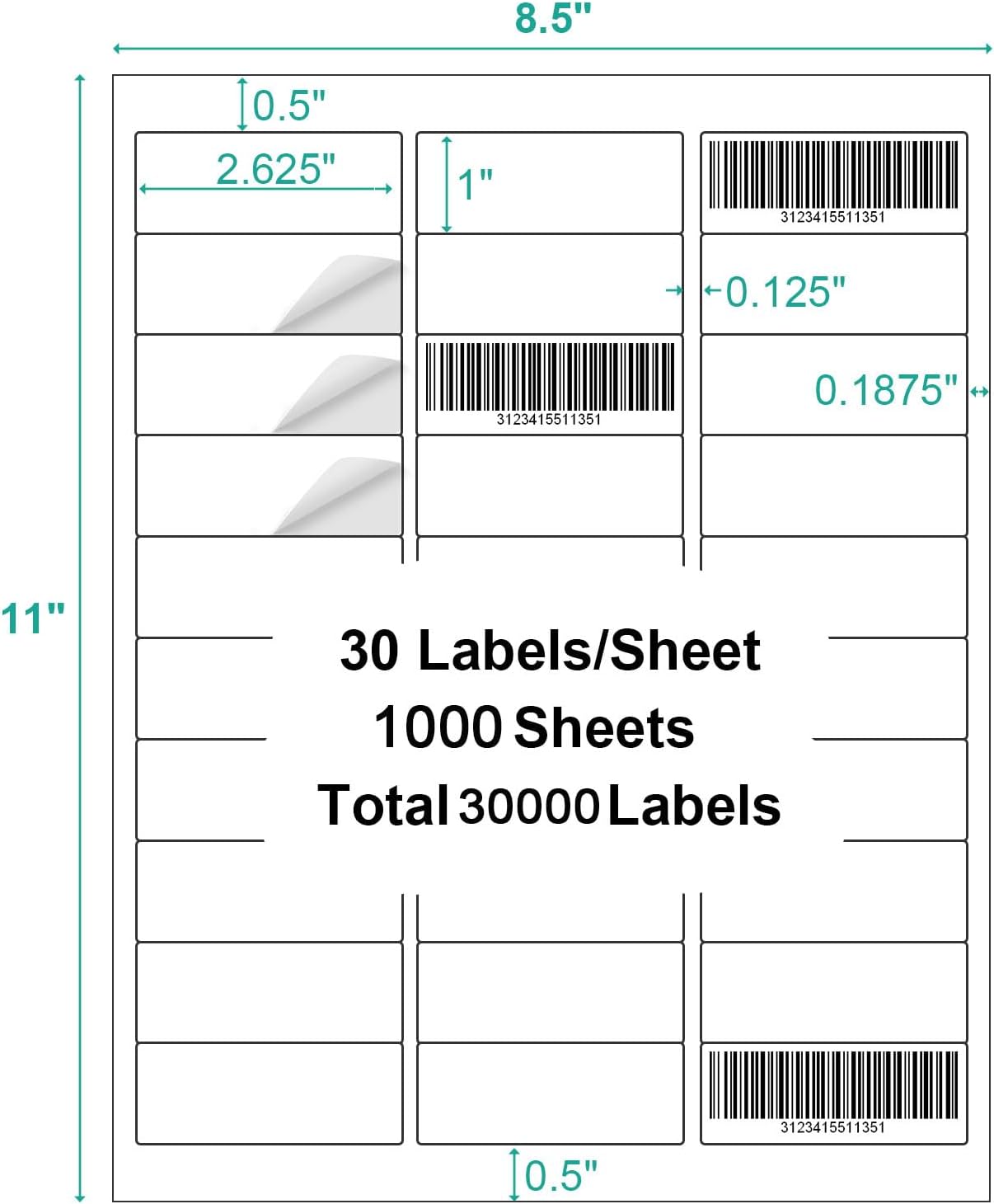 1" X 2-5/8" Address Labels,30 UP Shipping Label for Laser/Inkjet Printers,White Blank Mailing Label,30 Labels per Sheet(1000 Sheets)