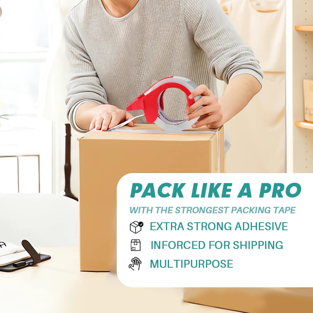 KAMOTA Packing Tape, 24 Rolls Heavy Duty Clear Packaging Tape for Shipping Packaging Moving Sealing, 2 inches Wide, 65 Yards Per Roll, Total 1560 Yards with 4 Dispensers
