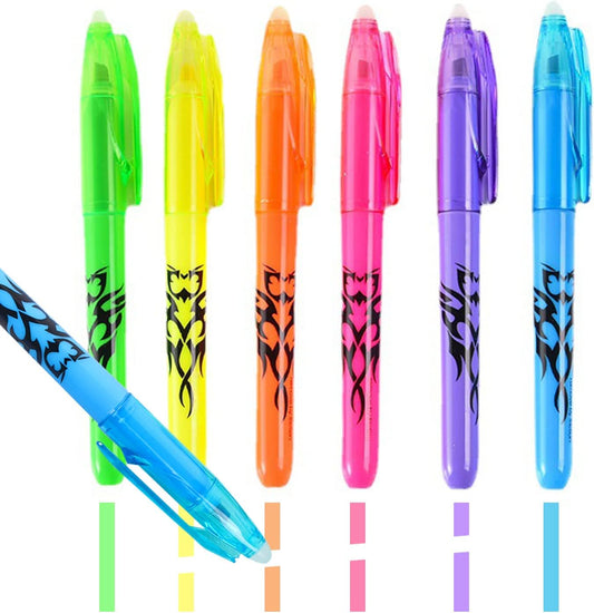 Erasable Highlighter Pen Light Soft Color,Hot Erasable Marker Pens,Chisel Tip Marker Pen with Rubber for Adults Kids Students School Office Stationary Supplies Gifts,6 Color