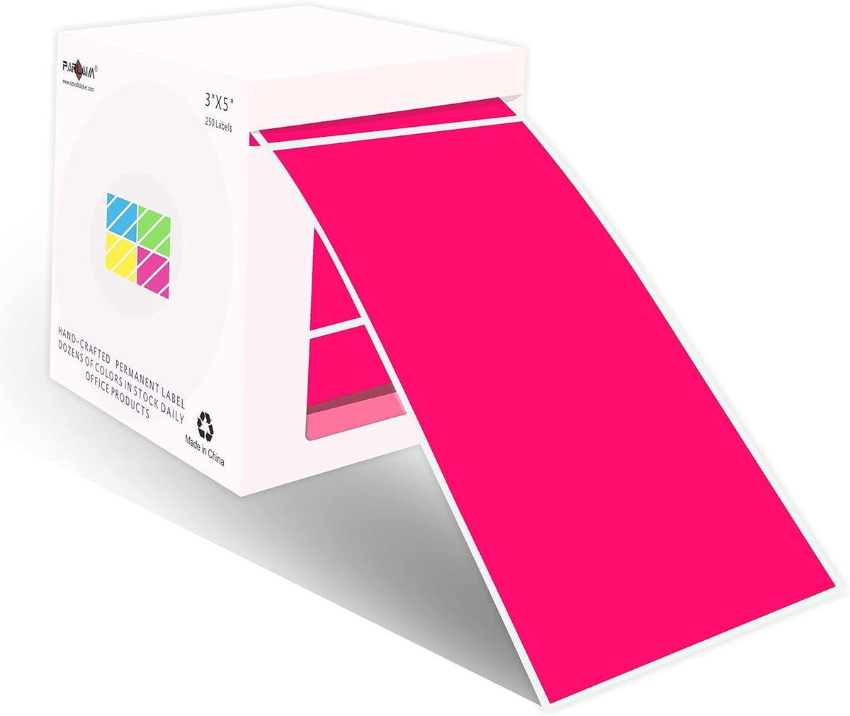 PARLAIM 3 X 5 Inch Rectangle Adhesive Color Coding Stickers,Square Colorful Inventory Stickers -250 Per Dispenser Box (Fluorescent Pink)