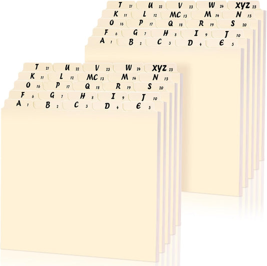 2 Set 50 Pcs Alphabet File Dividers Top Tab File Guides Set, Heavyweight A-z Letter Size Filing Cabinet Dividers 1/5 Cut Tab Desk Organizer for Work School Office