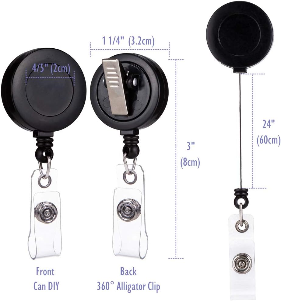 QREEL - 100 Pack - Retractable ID Name Badge Holder Reels with Swivel Alligator Clip (Black, 100 Pack)