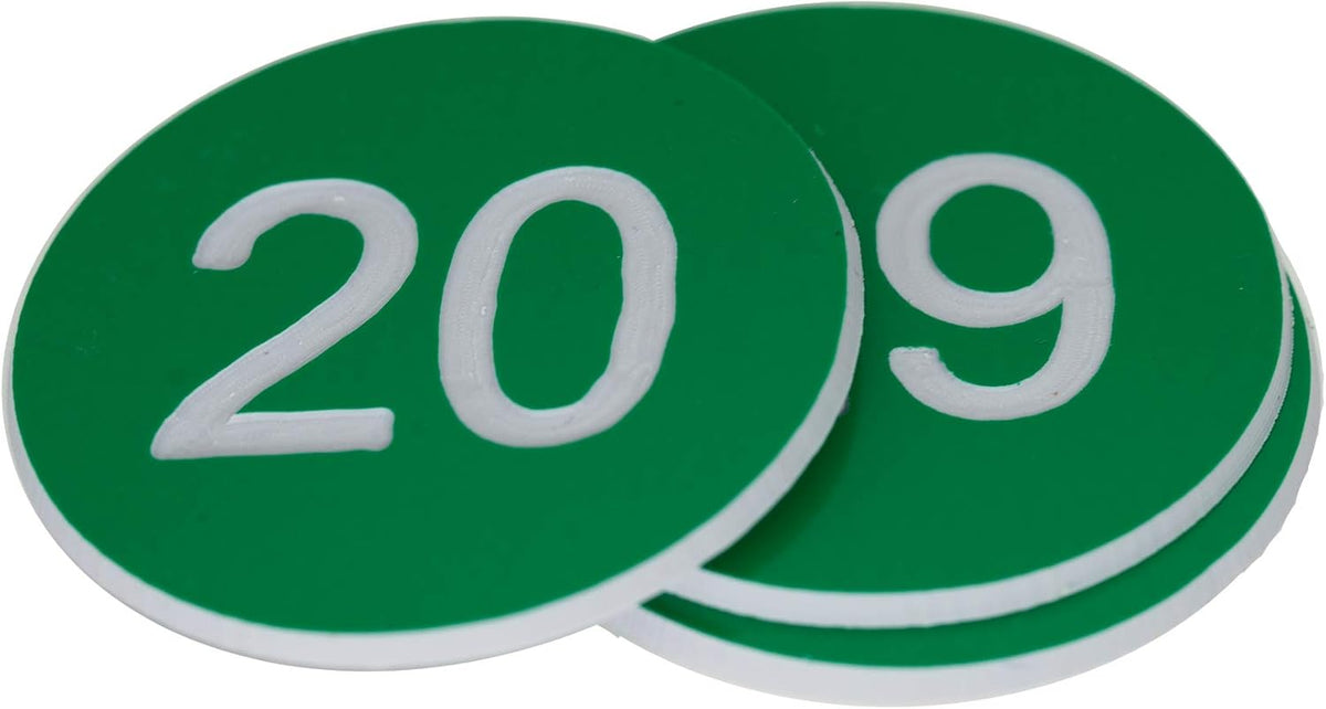 StayMax Plastic Number Tags Engraved Numbered Tags Without Hole (1-100, Green)