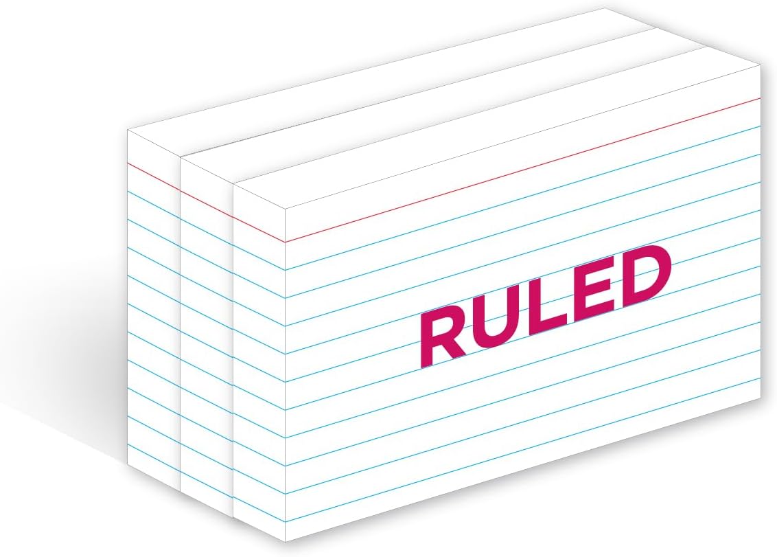 KAISA Lined Index Card 3"x5" Index Cards Flashcards, 300 Count Ruled on Front, Blank on Back Index Cards, White 3 pack of 100 Shrink