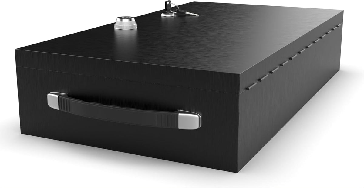 Fire Retardant Large Strong Box, Dual Combination and Key Lock Steel Security Chest Fits Legal Documents & More Flat, Fire Resistant to Safeguard Vitals, 0.43 Cubic Ft, 18" x 10" x 3.5" Interior