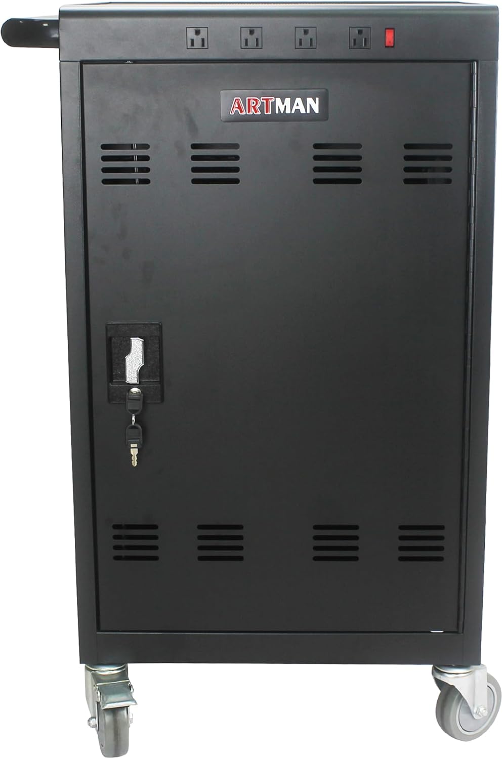 35 Devices Mobile Charging Cart and Cabinet, Laptop Storage Station, Lockable With Easy Cable Management, Up to 16.3" Screen for Tablets, Laptops, and Chromebooks, Black
