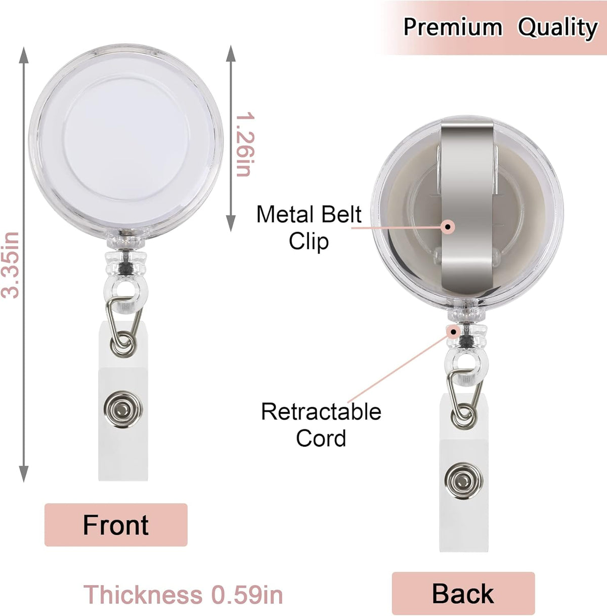 JANYUN 100 Pcs Badge Reels Retractable Badges Holder for ID Card Keychain Whistles Lanyards for School Office (Clear White)