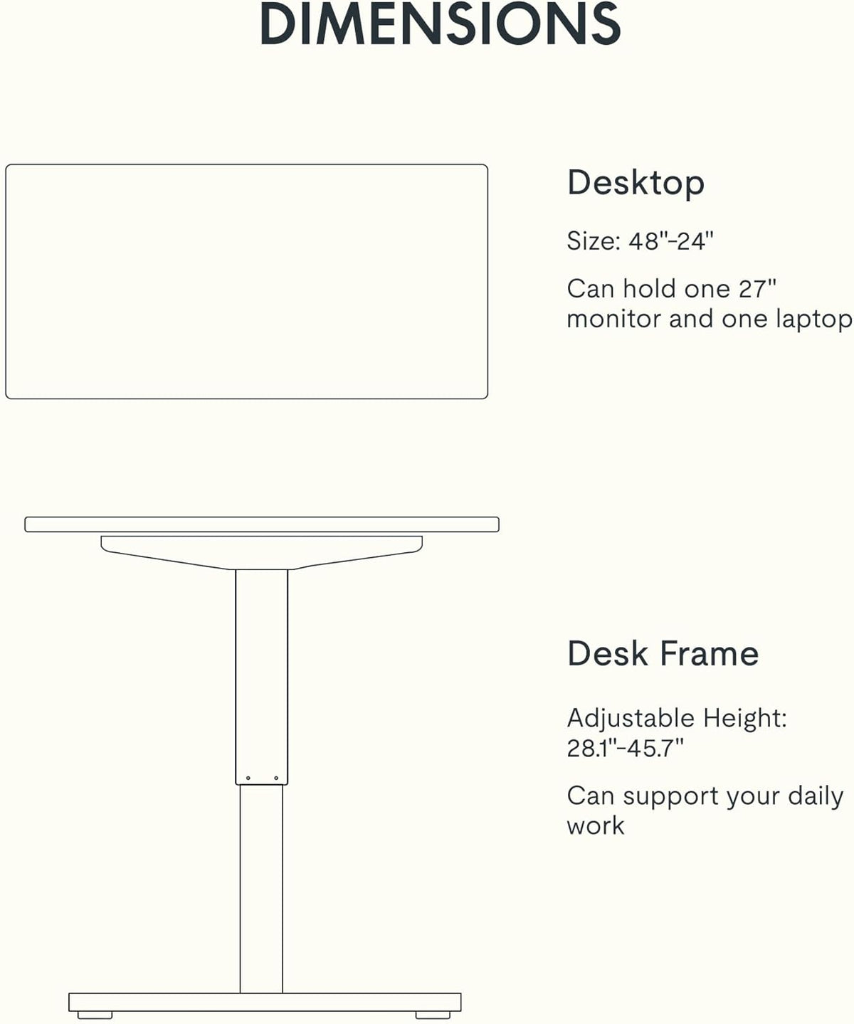 FLEXISPOT EN1 Whole-Piece Standing Desk, 48 x 24 Inches Height Adjustable Desk for Home Office (Black Frame + 48 in Maple Top)