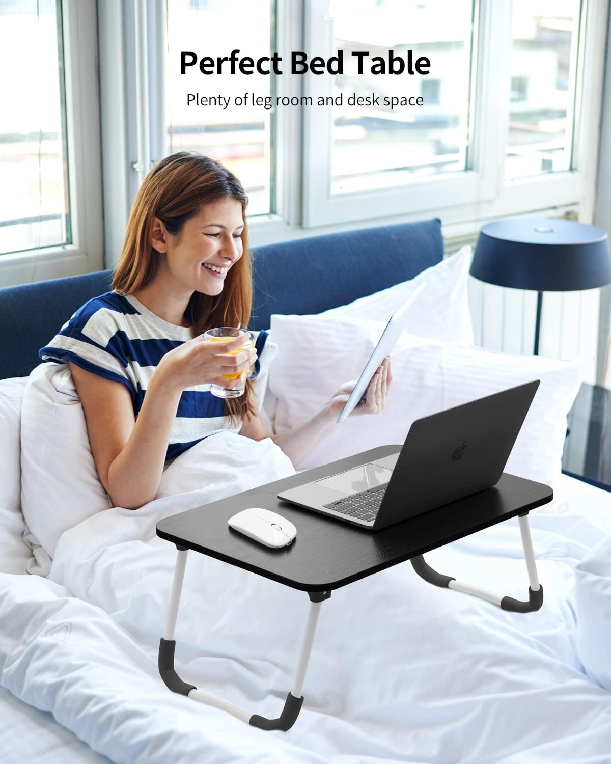 Ruxury Folding Lap Desk Laptop Stand Bed Desk Table Tray, Breakfast Serving Tray, Portable & Lightweight Mini Table for Sofa Couch Floor - Black