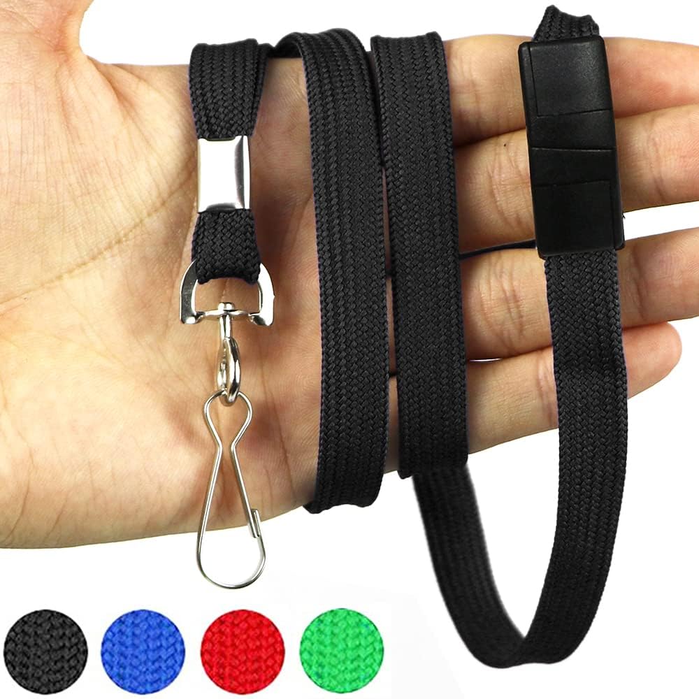 Bird Fiy Lanyards Safety Black Lanyards Neck Flat Premium Breakaway Badge Lanyard with J-Hook for ID Nametag Badge Holder (Black, 25 PCS)