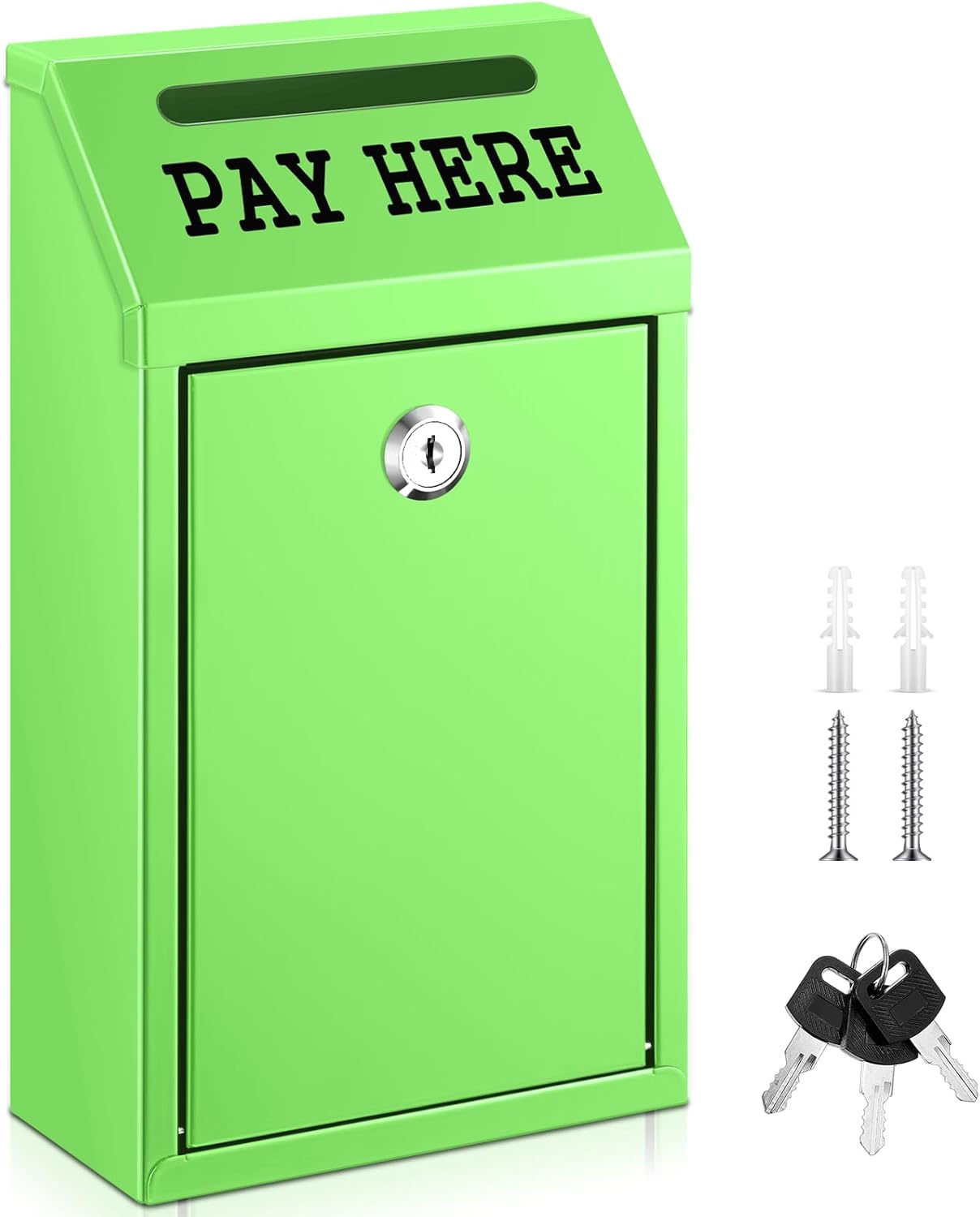 Safe Cash Box Money Collection Metal Donation Box with Lock Wall Mount Pre Drilled Mailbox Delivery Ballot for Home Office Outdoor Self Serve Stand (Grass Green,10.2 x 5.7 x 2.8 Inch)