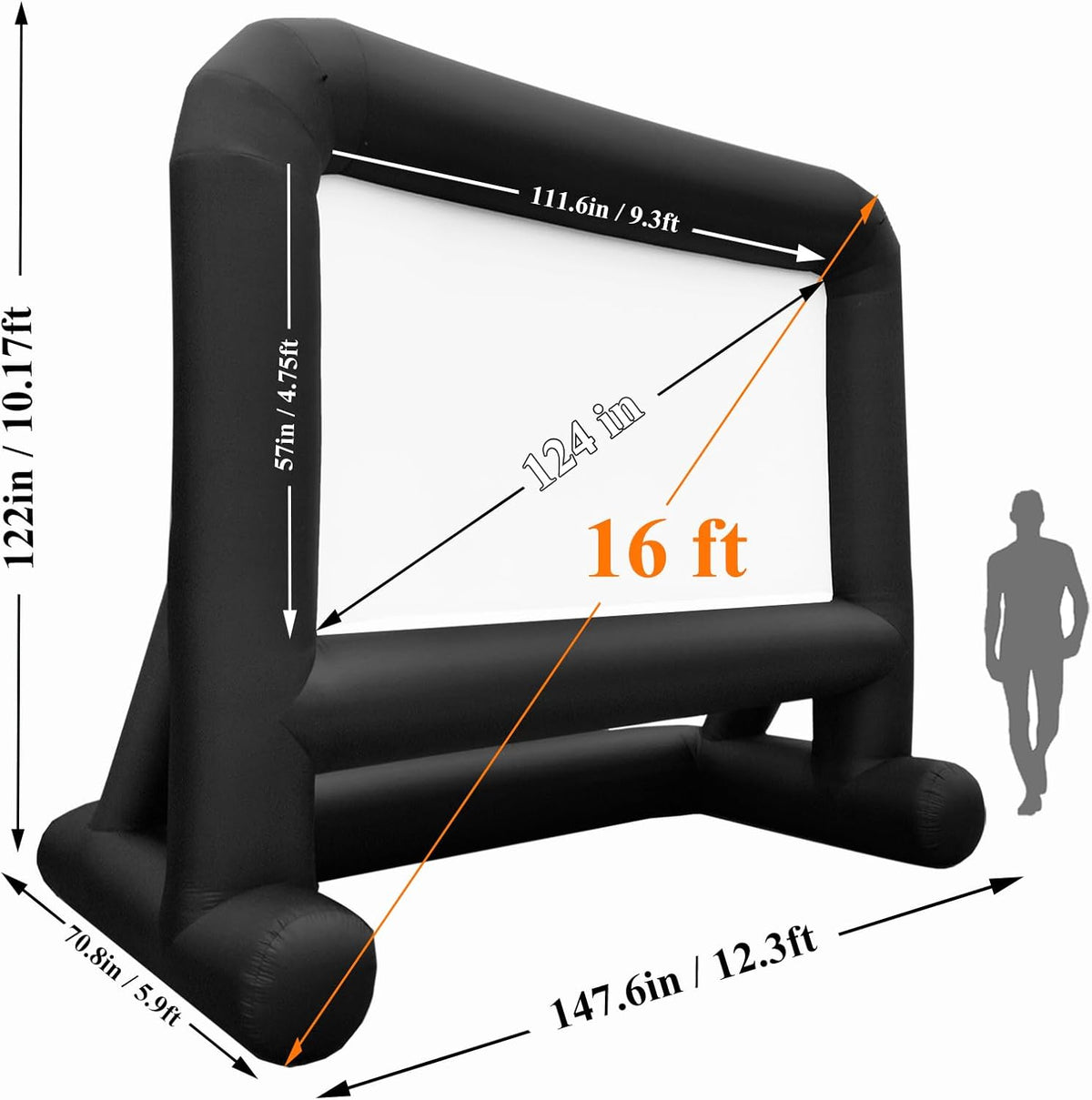HuaKastro 16 FT Outdoor Inflatable Projector Screen – One-Piece Design, Easy Setup Blow-Up Screen with Quiet Fan, Perfect for Backyard Movie Nights & Events (Stable Base)