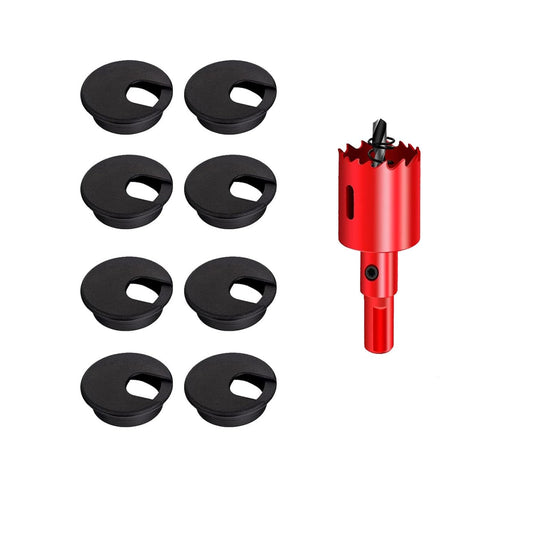 TuTuYa 8PCS Desk Grommet, Desk Grommet 1-1/2 Inch (38mm) Desk Cable Grommet Desk Cable Hole Covers with Hole Saw, Ideal Solution for Office and Home Table Cable (Black,1-1/2 Inch)