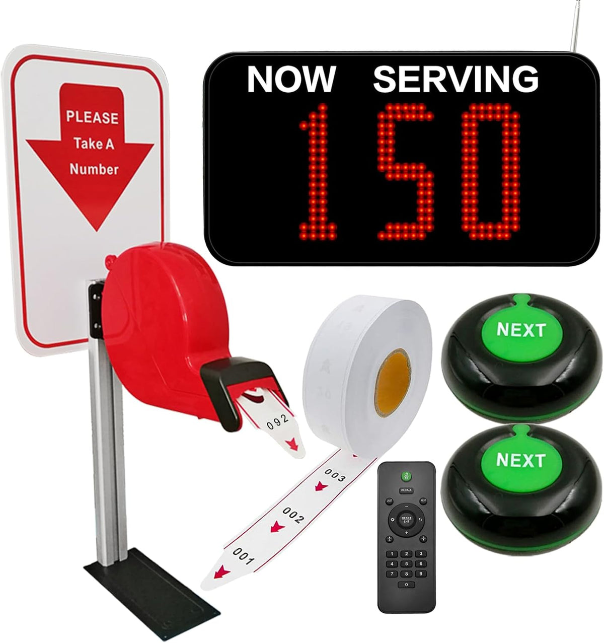 Ticket Number System Queue Wireless Calling System with 1 Take a Number Display 2 Next Call Button 1 Ticket Dispenser Stand