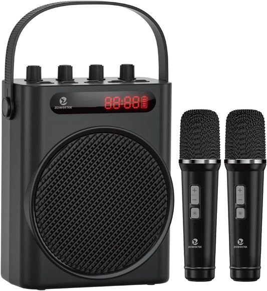 ZOWEETEK Powerful Voice Amplifier with 2 Wireless Microphones Handheld, Portable Speaker with Microphone, Karaoke Machine,Buletooth Speaker PA System,Portable Megaphone,Support TF Card,USB,Guitar,Aux
